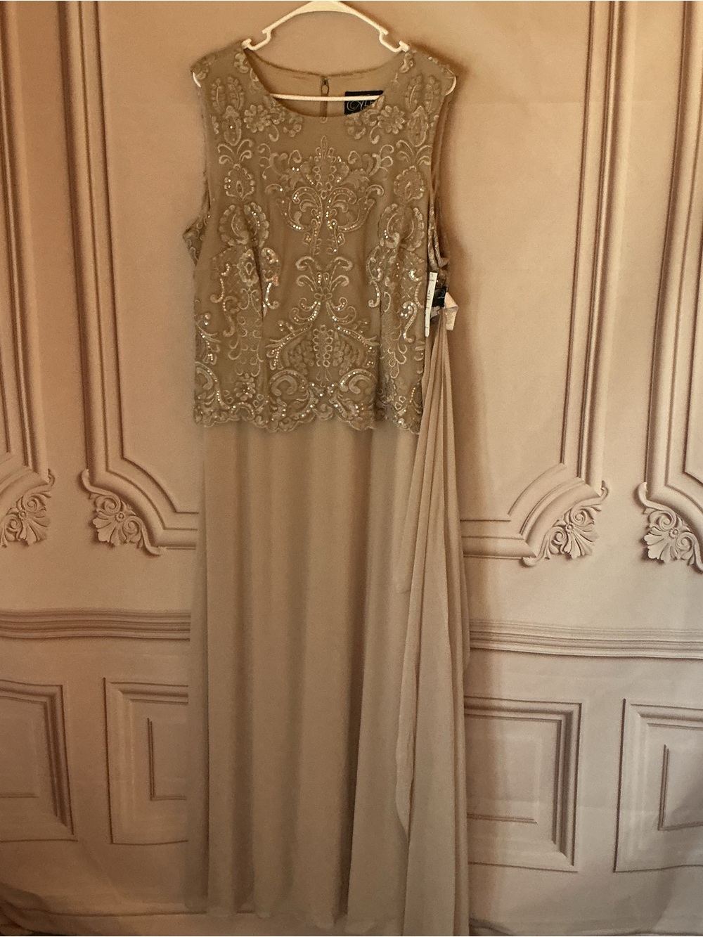 Alex Evenings 81171134 Two-Piece Lace Chiffon Dress with Shawl Taupe 18 NWT